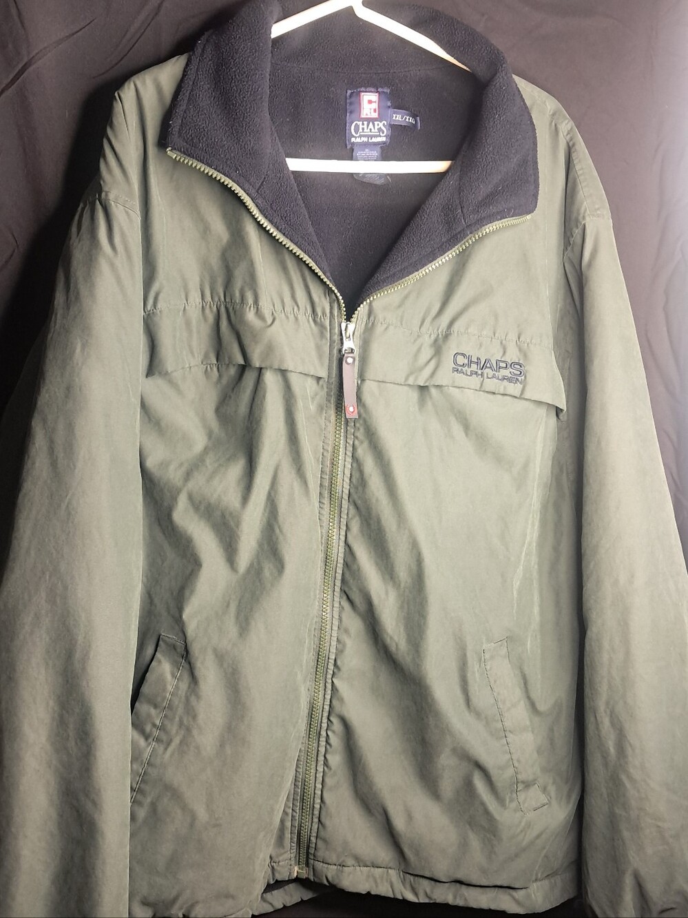 Chaps Men's Olive Green Jacket with Black Fleece Collar (105)